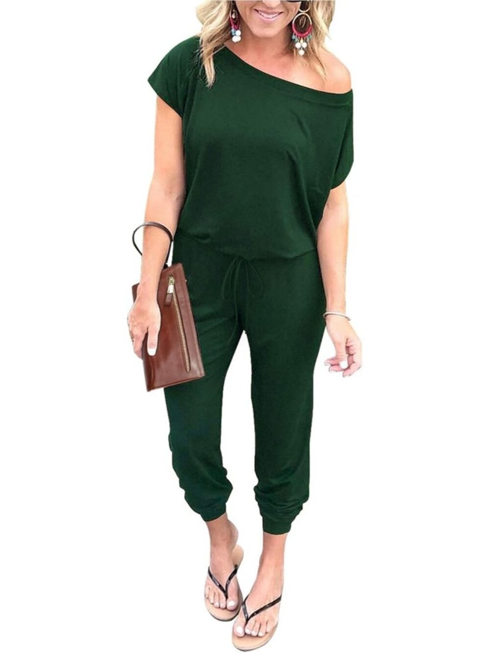 Women's Dark Green Summer Dressy Outfits Off The Shoulder Imported Romper